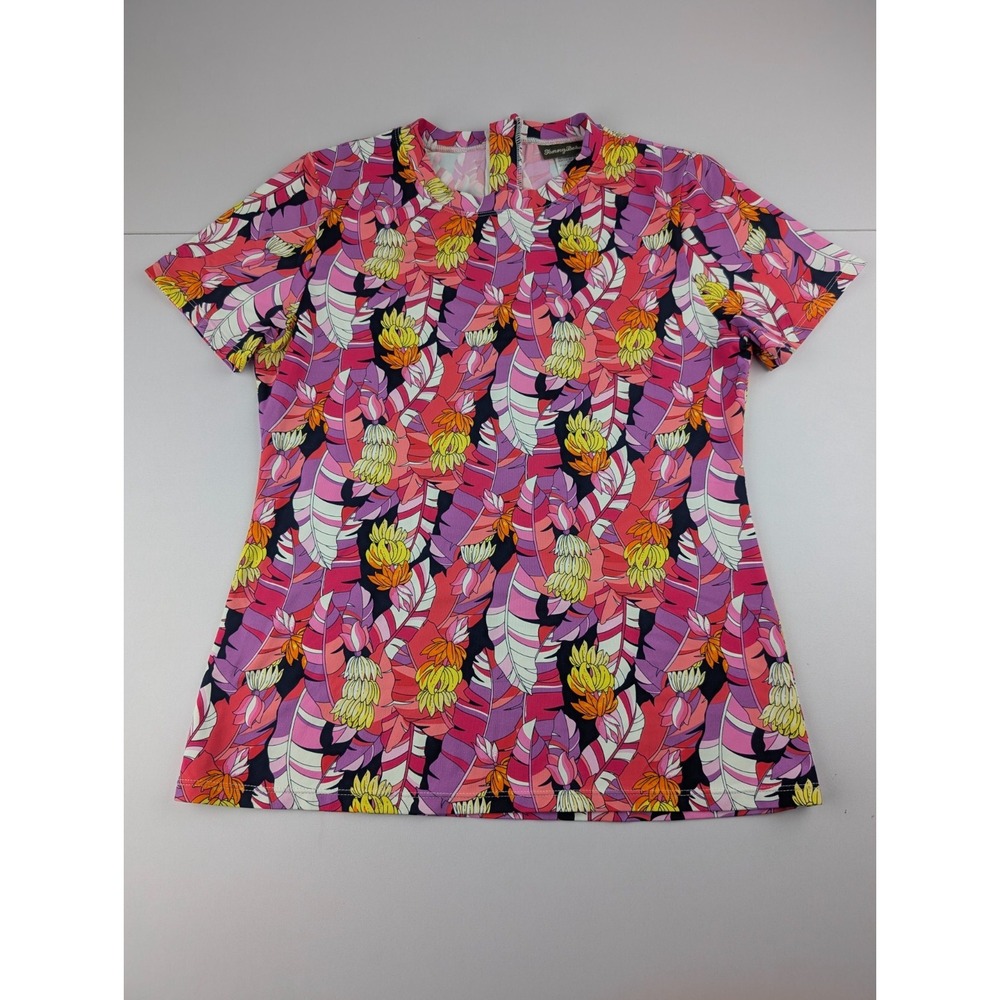 Tommy Bahama Top Women's Medium Pink Floral 1/4 Back Zip Rash Guard Swim Shirt